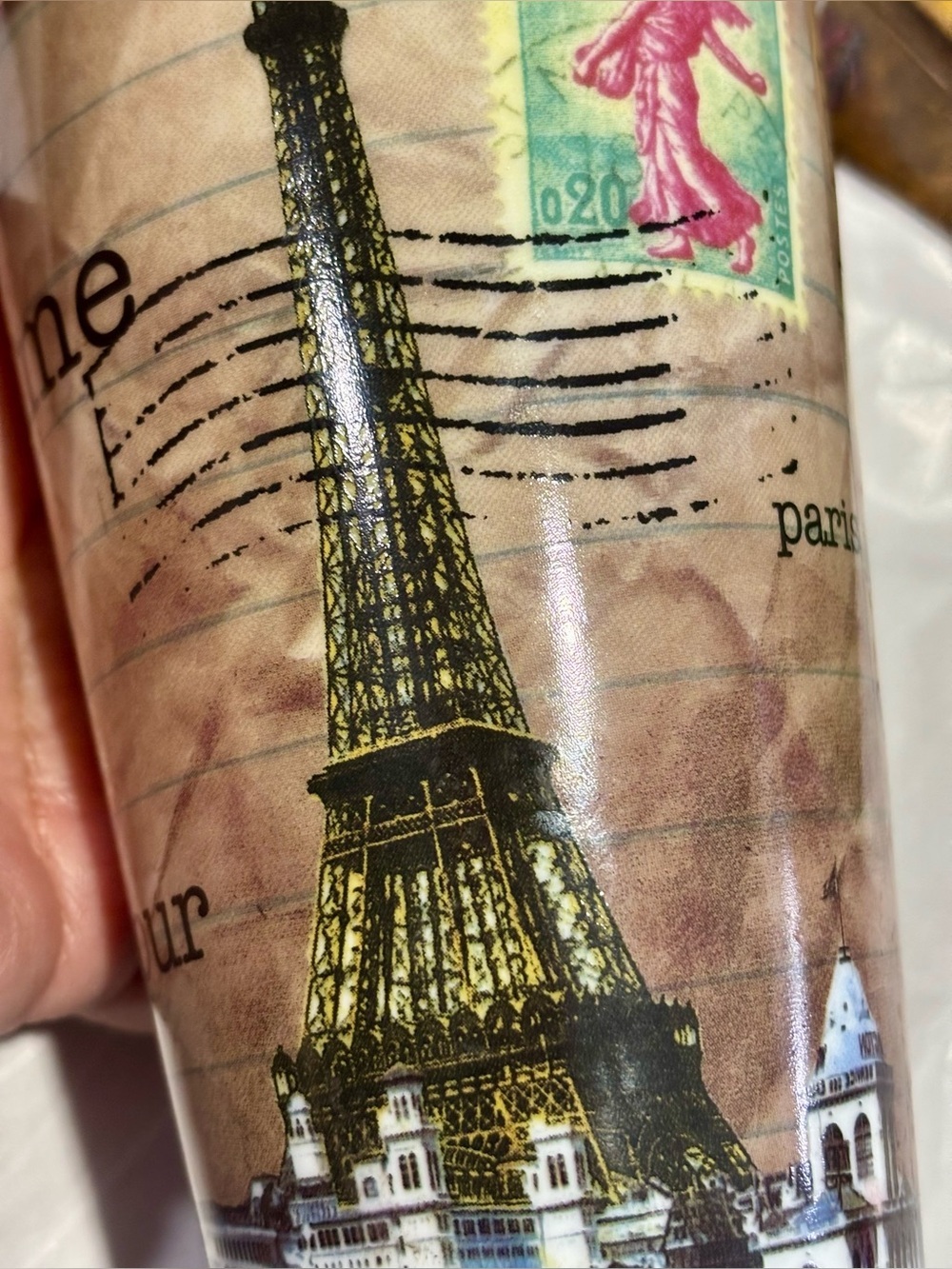 Vintage Paris Je T’aime Porcelain Mug Eiffel Tower French Postcard Coffee Cup